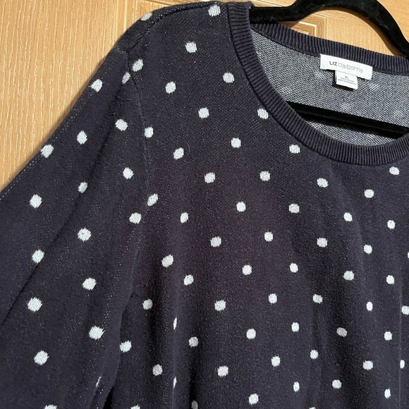 Liz Claiborne Navy and White Polka Dot Classic Sweater - Picture 3 of 8